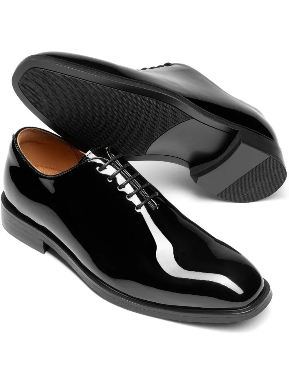 Men's Black Patent Faux Leather Lace Up Classic Comfort Oxford Formal Dress Shoe
